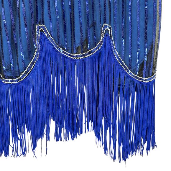 Babeyond NWT Royal Blue Sequin Beaded Fringe Flapper Style Midi Dress - Picture 9 of 12